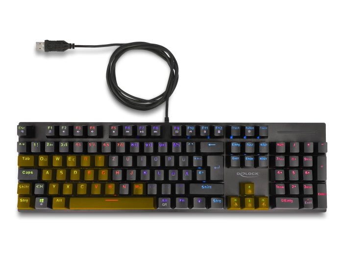 Delock Mechanische USB Gaming Tastatur kabelgebunden 1,6 m schwarz mit RGB Beleuchtung