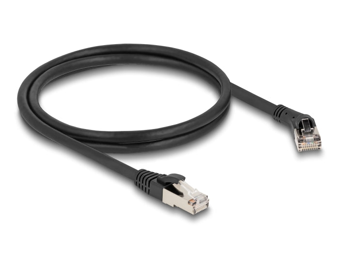 Delock RJ45 Netzwerkkabel Cat.8.1 S/FTP Stecker 45° nach rechts gewinkelt zu Stecker gerade bis 40 Gbps 1 m schwarz