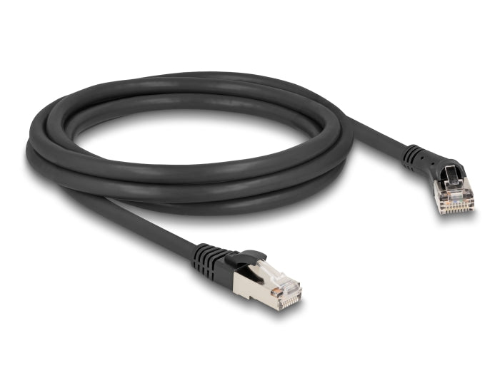 Delock RJ45 Netzwerkkabel Cat.8.1 S/FTP Stecker 45° nach rechts gewinkelt zu Stecker gerade bis 40 Gbps 2 m schwarz