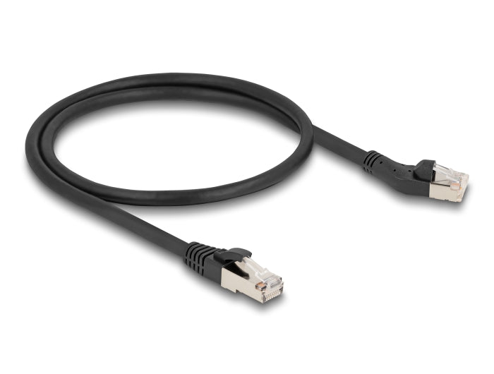 Delock RJ45 Netzwerkkabel Cat.8.1 S/FTP Stecker 45° nach links gewinkelt zu Stecker gerade bis 40 Gbps 0,5 m schwarz