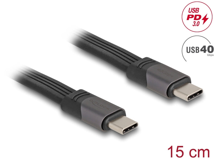 Delock USB 40 Gbps FPC Flachbandkabel USB Type-C™ zu USB Type-C™ 15 cm PD 3.0 100 W E-Marker