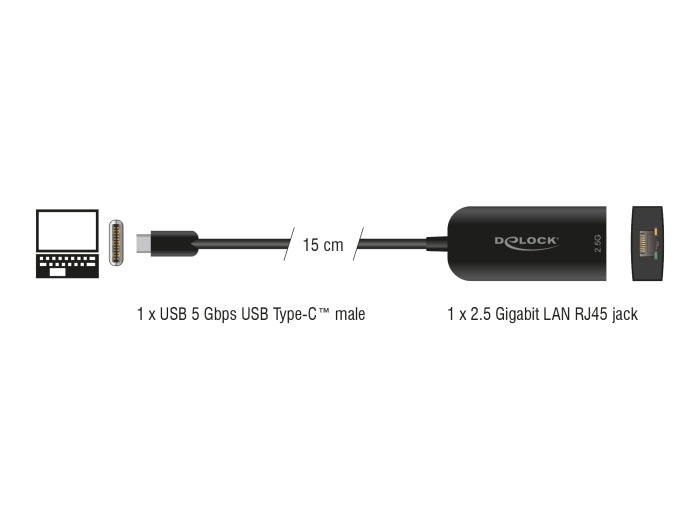 Delock USB Type-C™ Netzwerk Adapter 2,5 Gigabit LAN 1 x RJ45 ASIX