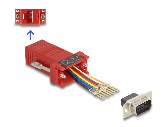 Delock D-Sub 9 Pin Stecker zu RJ45 Buchse Montagesatz rot