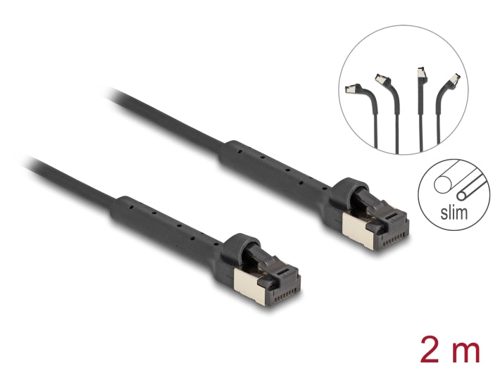 Delock RJ45 Slim Netzwerkkabel Cat.6A U/FTP winkelbar schwarz 2 m