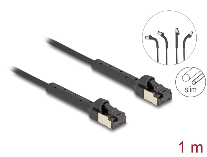 Delock RJ45 Slim Netzwerkkabel Cat.8.1 U/FTP winkelbar bis 40 Gbps schwarz 1 m