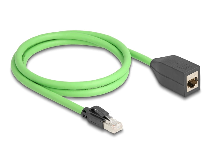 Delock RJ45 Netzwerk Verlängerungskabel Cat.6A Stecker zu Buchse SF/UTP schleppkettentauglich PUR (TPU) 1 m grün