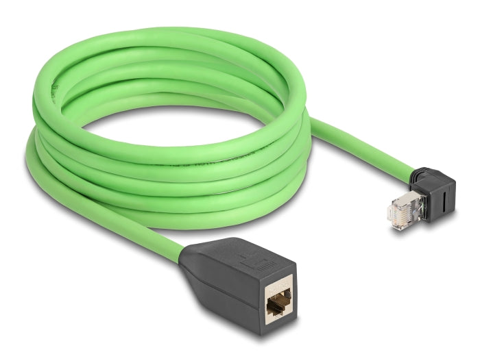 Delock RJ45 Netzwerk Verlängerungskabel Cat.6A Stecker oben gewinkelt zu Buchse SF/UTP schleppkettentauglich PUR (TPU) 5 m grün