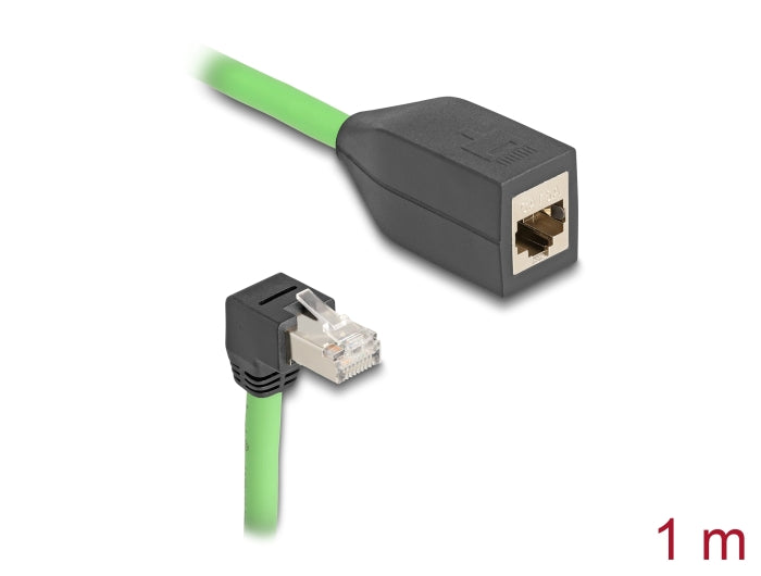 Delock RJ45 Netzwerk Verlängerungskabel Cat.6A Stecker unten gewinkelt zu Buchse SF/UTP schleppkettentauglich PUR (TPU) 1 m grün