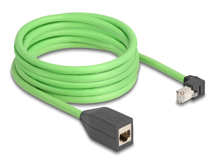 Delock RJ45 Netzwerk Verlängerungskabel Cat.6A Stecker unten gewinkelt zu Buchse SF/UTP schleppkettentauglich PUR (TPU) 5 m grün