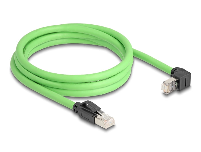 Delock RJ45 Netzwerkkabel Cat.6A Stecker zu Stecker oben gewinkelt SF/UTP schleppkettentauglich PUR (TPU) 2 m grün