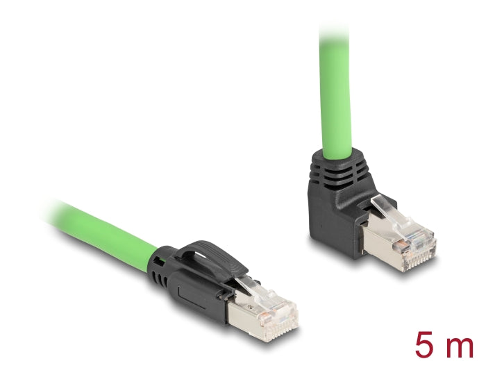 Delock RJ45 Netzwerkkabel Cat.6A Stecker zu Stecker oben gewinkelt SF/UTP schleppkettentauglich PUR (TPU) 5 m grün