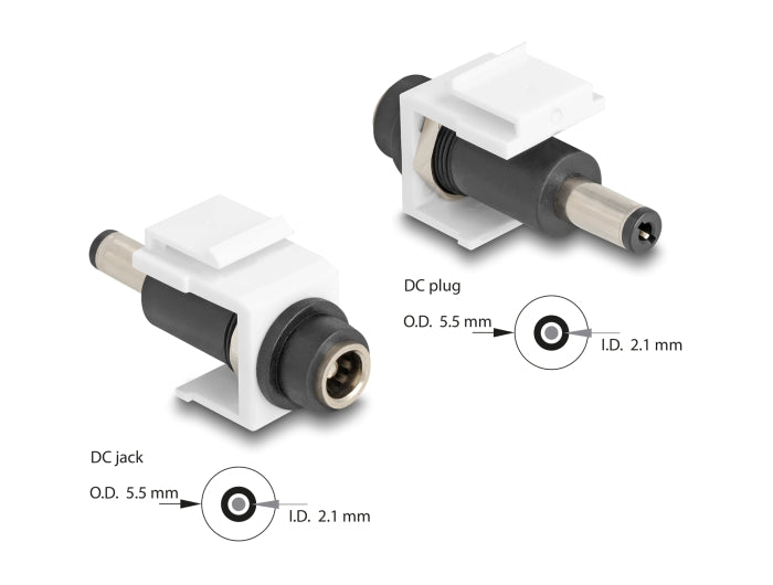 Delock Keystone Modul DC 5,5 x 2,1 mm Buchse zu DC 5,5 x 2,1 mm Stecker weiß