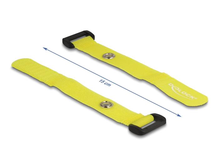 Delock Klett-Kabelbinder mit Schlaufe und Befestigungsöse L 150 x B 20 mm gelb 5 Stück