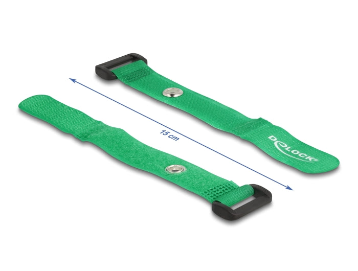 Delock Klett-Kabelbinder mit Schlaufe und Befestigungsöse L 150 x B 20 mm grün 5 Stück