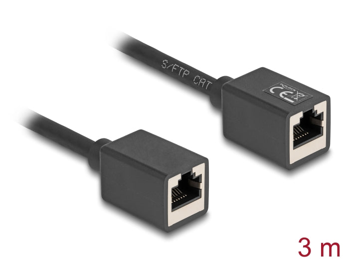 Delock Netzwerk Verlängerungskabel Kupplung RJ45 Buchse zu RJ45 Buchse Cat.6A S/FTP 3 m schwarz