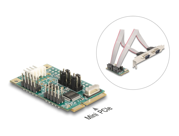 Delock Mini PCIe I/O PCIe full size 2 x Seriell RS-232 mit Spannungsversorgung 5 V / 12 V
