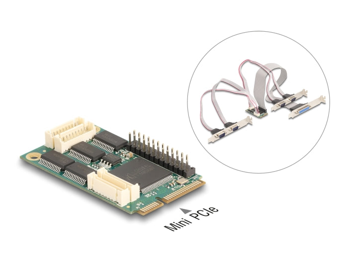 Delock Mini PCIe I/O PCIe full size 4 x Seriell RS-232, 1 x Parallel