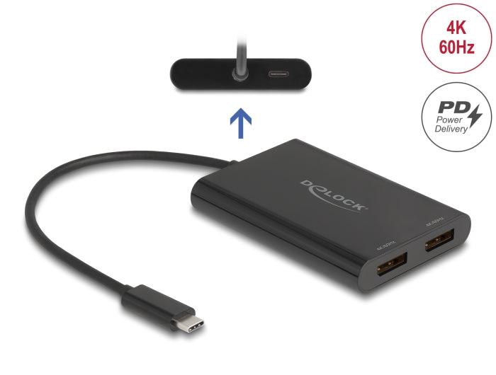 Delock Adapter USB Type-C™ zu 2 x DisplayPort 4K 60 Hz mit DisplayLink® Grafik und USB PD