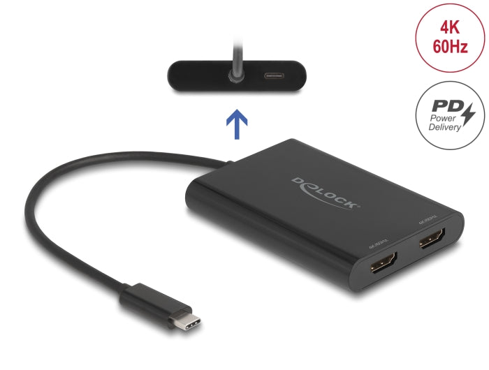 Delock Adapter USB Type-C™ zu 2 x HDMI 4K 60 Hz mit DisplayLink® Grafik und USB PD