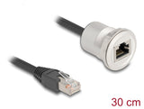 Delock RJ45 Einbaubuchse mit Kabelpeitsche Stecker Cat.5e STP 30 cm Aluminium