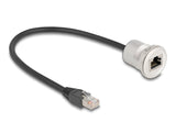 Delock RJ45 Einbaubuchse mit Kabelpeitsche Stecker Cat.5e STP 30 cm Aluminium