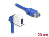 Delock Keystone Modul Kabel USB 5 Gbps Typ-A Buchse zu USB Typ-A Buchse 90° gewinkelt 20 cm blau