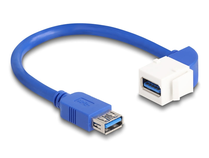 Delock Keystone Modul Kabel USB 5 Gbps Typ-A Buchse zu USB Typ-A Buchse 90° gewinkelt 20 cm blau