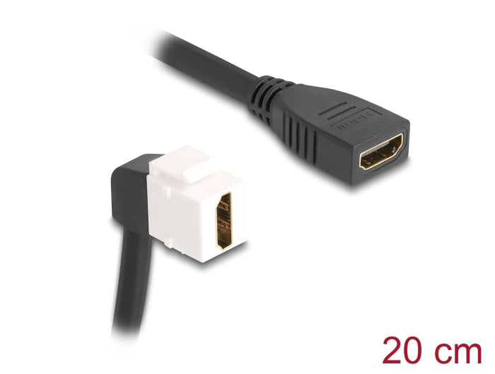 Delock Keystone Modul Kabel HDMI Buchse zu Buchse 90° gewinkelt 8K 60 Hz 20 cm schwarz