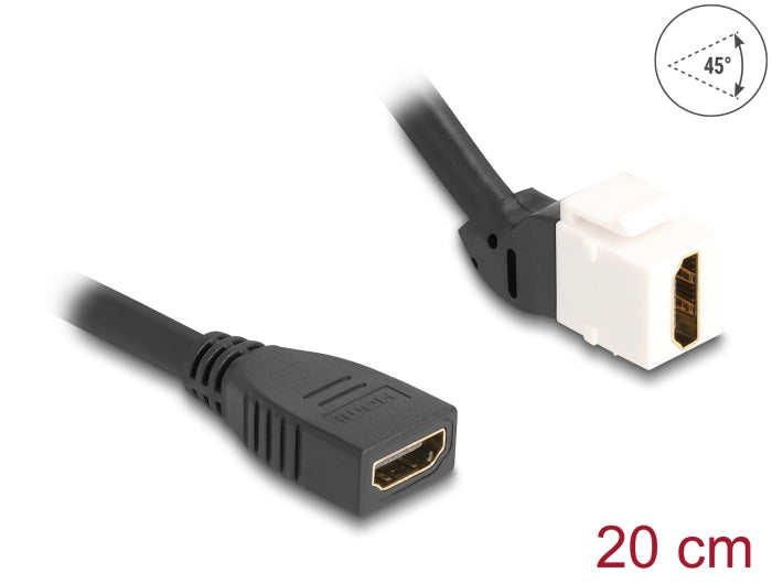 Delock Keystone Modul Kabel HDMI Buchse zu Buchse 45° gewinkelt 8K 60 Hz 20 cm schwarz
