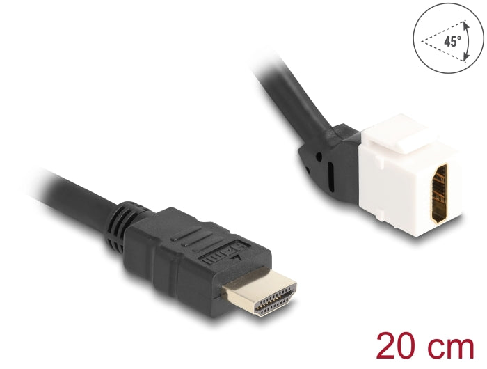Delock Keystone Modul Kabel HDMI Stecker zu Buchse 45° gewinkelt 8K 60 Hz 20 cm schwarz