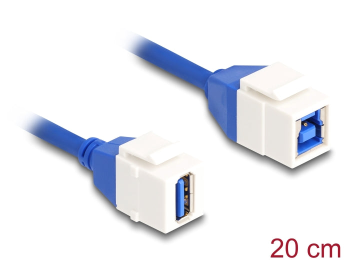 Delock Keystone Modul Kabel USB 5 Gbps Typ-A Buchse zu USB Typ-B Buchse 20 cm blau