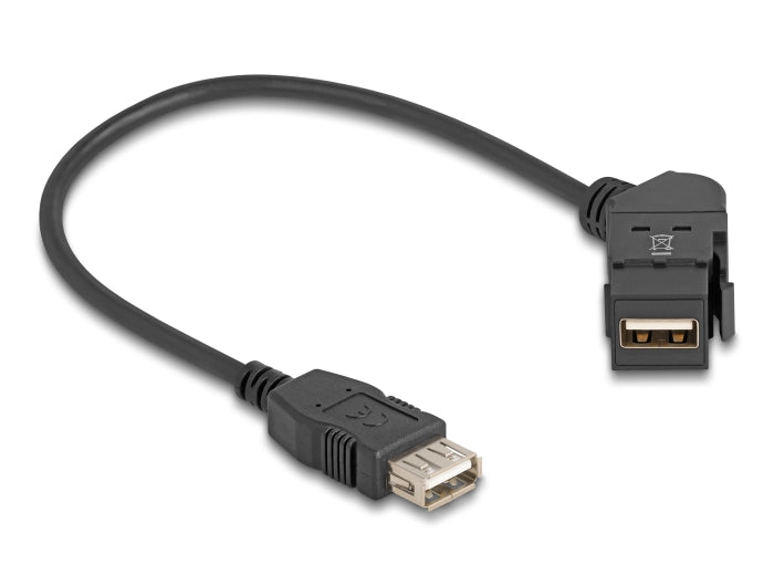 Delock Keystone Modul USB 2.0 Typ-A Einbaubuchse 45° gewinkelt zu Typ-A Buchse mit 30 cm Kabel schwarz