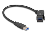 Delock Keystone Modul USB 5 Gbps Typ-A Einbaubuchse 45° gewinkelt zu Typ-A Stecker mit 30 cm Kabel schwarz