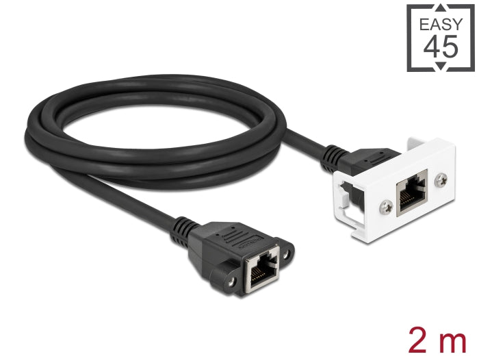 Delock Netzwerk Verlängerungskabel für Easy 45 Modul S/FTP RJ45 Buchse zu RJ45 Buchse Cat.6A 2 m schwarz / weiß