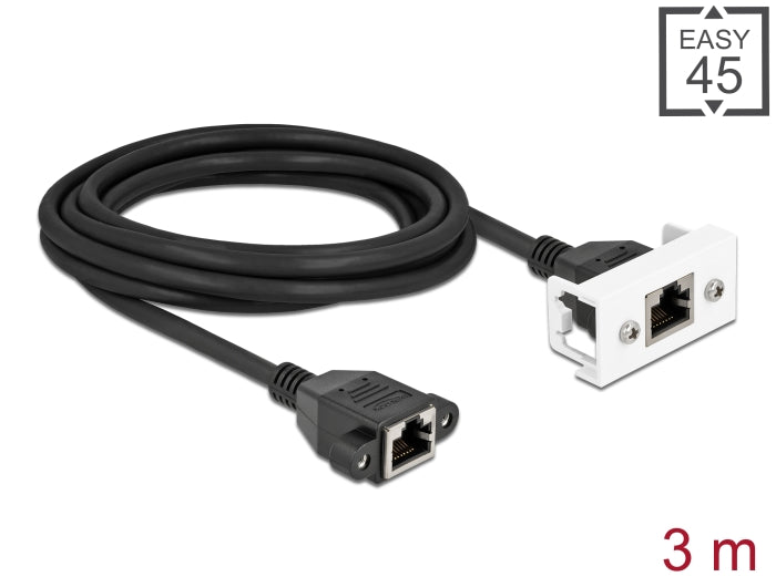Delock Netzwerk Verlängerungskabel für Easy 45 Modul S/FTP RJ45 Buchse zu RJ45 Buchse Cat.6A 3 m schwarz / weiß