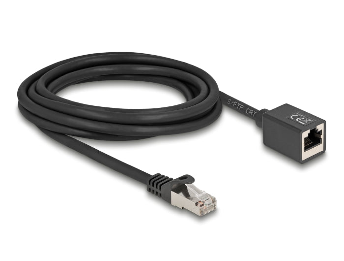 Delock Netzwerk Verlängerungskabel RJ45 Stecker zu RJ45 Buchse Cat.6A S/FTP 3 m schwarz