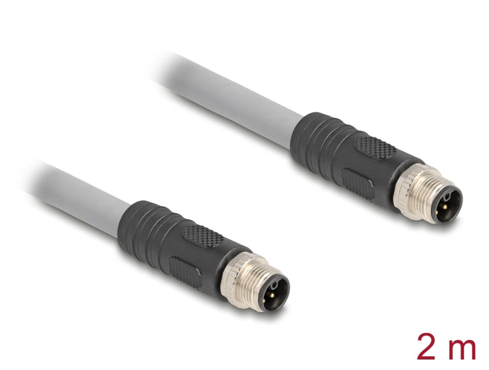 Delock M12 Kabel L-kodiert 5 Pin Stecker zu Stecker PUR schleppkettentauglich 2 m grau