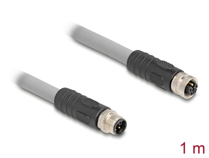 Delock M12 Kabel L-kodiert 5 Pin Stecker zu Buchse PUR schleppkettentauglich 1 m grau