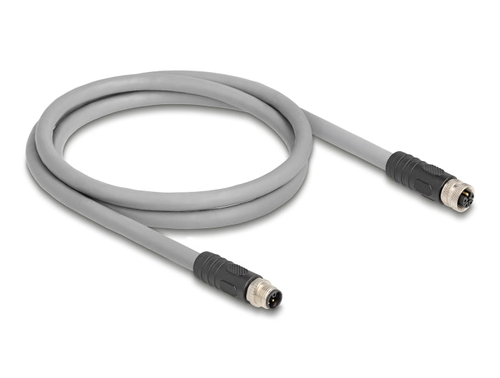 Delock M12 Kabel L-kodiert 5 Pin Stecker zu Buchse PUR schleppkettentauglich 1 m grau