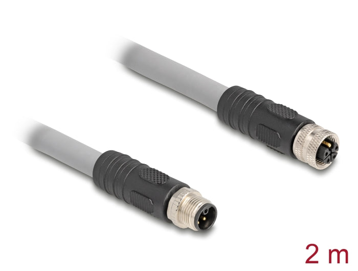Delock M12 Kabel L-kodiert 5 Pin Stecker zu Buchse PUR schleppkettentauglich 2 m grau