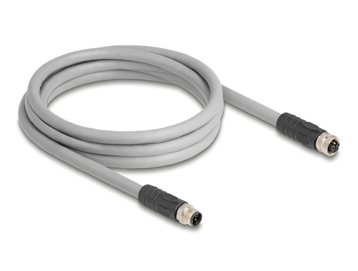 Delock M12 Kabel L-kodiert 5 Pin Stecker zu Buchse PUR schleppkettentauglich 2 m grau