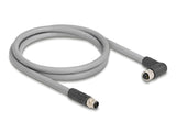 Delock M12 Kabel L-kodiert 5 Pin Stecker gerade zu Buchse rechts gewinkelt PUR schleppkettentauglich 1 m grau
