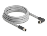 Delock M12 Kabel L-kodiert 5 Pin Stecker gerade zu Buchse rechts gewinkelt PUR schleppkettentauglich 3 m grau