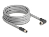 Delock M12 Kabel L-kodiert 5 Pin Stecker gerade zu Buchse rechts gewinkelt PUR schleppkettentauglich 5 m grau