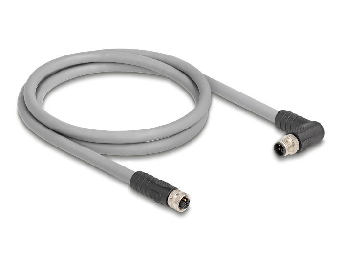 Delock M12 Kabel L-kodiert 5 Pin Stecker rechts gewinkelt zu Buchse gerade PUR schleppkettentauglich 1 m grau