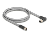 Delock M12 Kabel L-kodiert 5 Pin Stecker rechts gewinkelt zu Buchse gerade PUR schleppkettentauglich 1 m grau