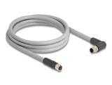Delock M12 Kabel L-kodiert 5 Pin Stecker rechts gewinkelt zu Buchse gerade PUR schleppkettentauglich 2 m grau