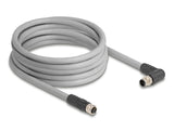Delock M12 Kabel L-kodiert 5 Pin Stecker rechts gewinkelt zu Buchse gerade PUR schleppkettentauglich 5 m grau