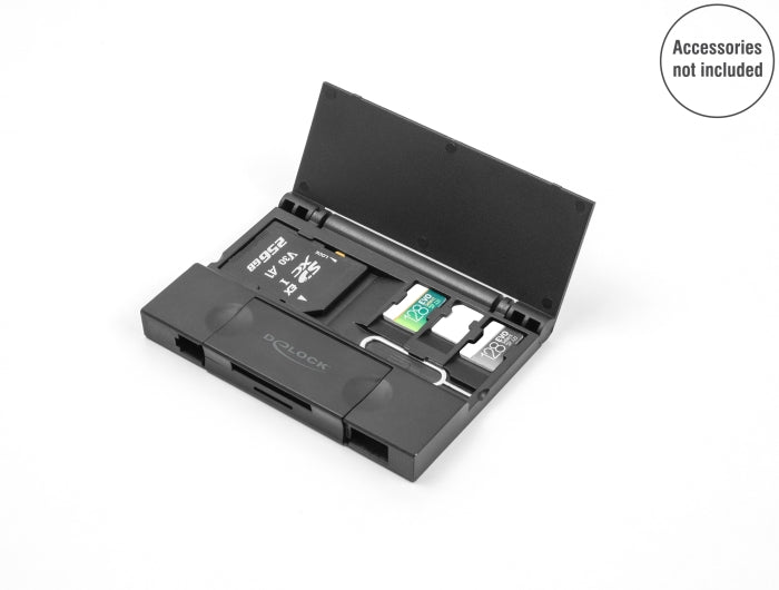 Delock Card Reader USB 5 Gbps USB Type-C™ / Typ-A für SD und Micro SD Speicherkarten mit praktischem Speicherkarten Etui - schwarz