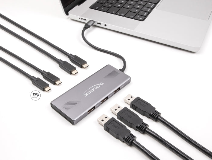 Delock 7 Port USB Hub 10 Gbps mit 4 x USB Type-C™ Buchse und 3 x USB Typ-A Buchse mit PD 80 W